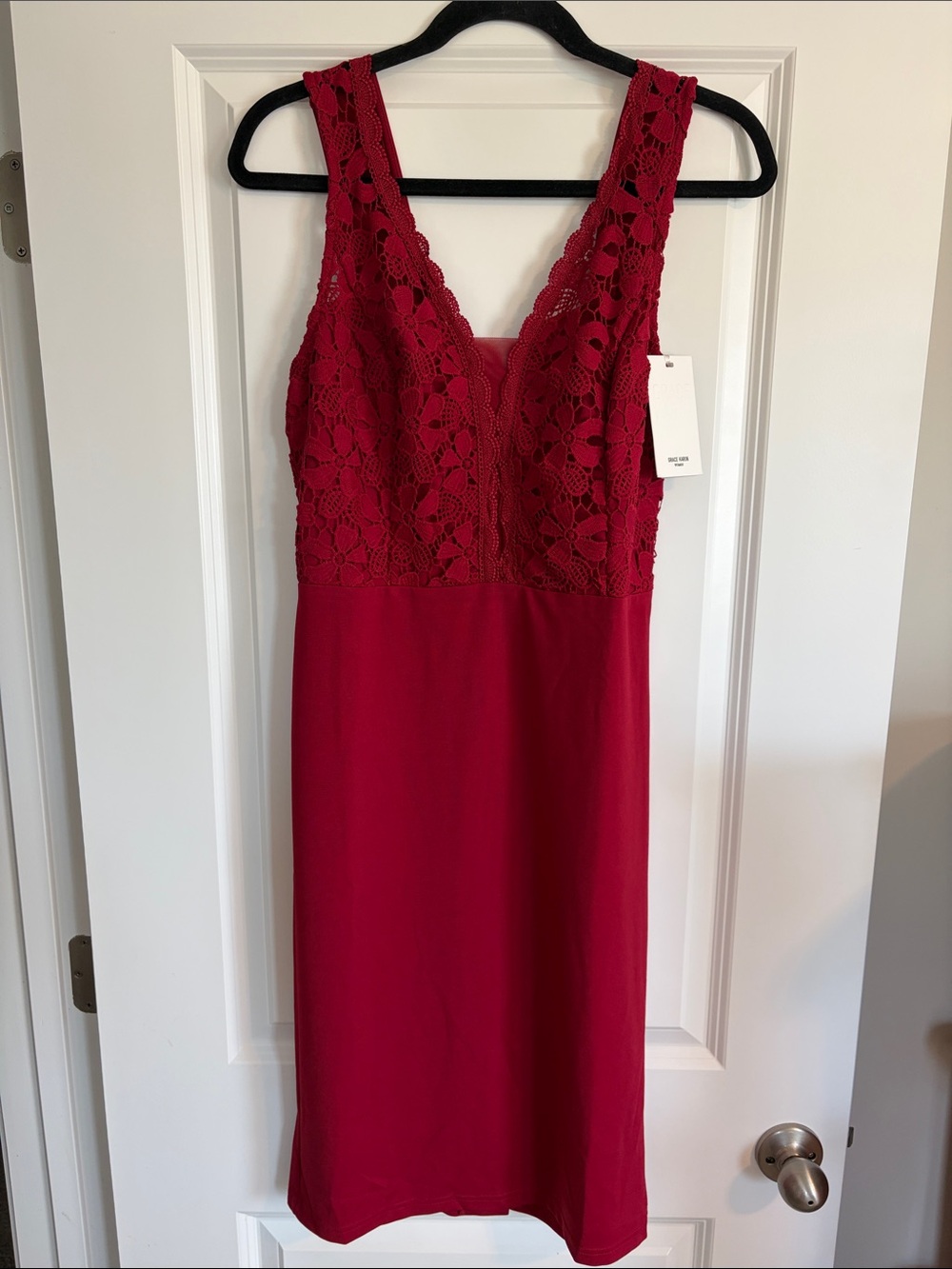 Grace Karin Burgundy Red Lace V-Neck Bodycon Cocktail Dress Size L